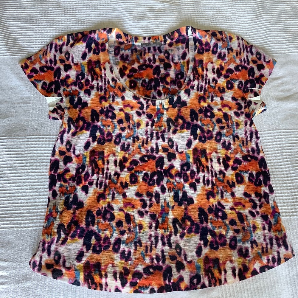 ZARA W&B Collection Short Sleeve Multicolor T Shirt  Size M  Round neck  Made in